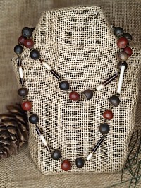 Handmade Natural Bead Necklace Brown & Red  Seed/Nut Beads, 42 Cm Length