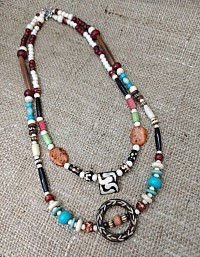 Bovine And Wood Ethnic Boho Tribal Necklace One Of A Kind Handmade