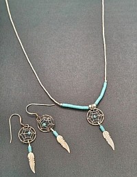 Dreamcatcher 925 Liquid Silver & Beaded Necklace & Earrings Set